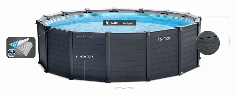 Intex Graphite Panel Pool - 478 X 124 Cm - Met Zandfilterpomp En Accessoires 9 Intex Graphite Panel Pool - 478 X 124 Cm - Met Zandfilterpomp En Accessoires - Afbeelding 7