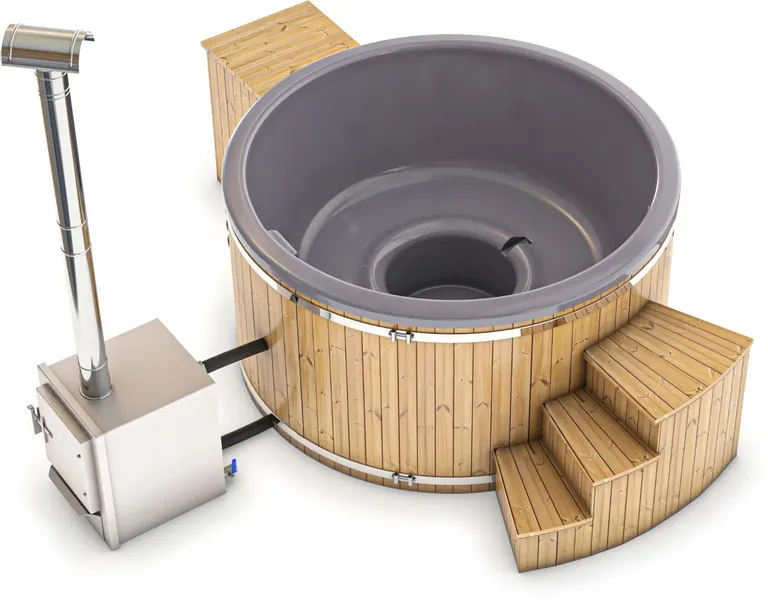 Houtgestookte Hottub Met Filteraansluiting - 6-8 Personen - Grijs 3 Houtgestookte Hottub Met Filteraansluiting - 6-8 Personen - Grijs