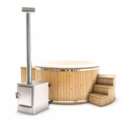 Houtgestookte Hottub Met Filteraansluiting - 6-8 Personen - Wit -Zwembad en SPA vooraanzicht incl 1